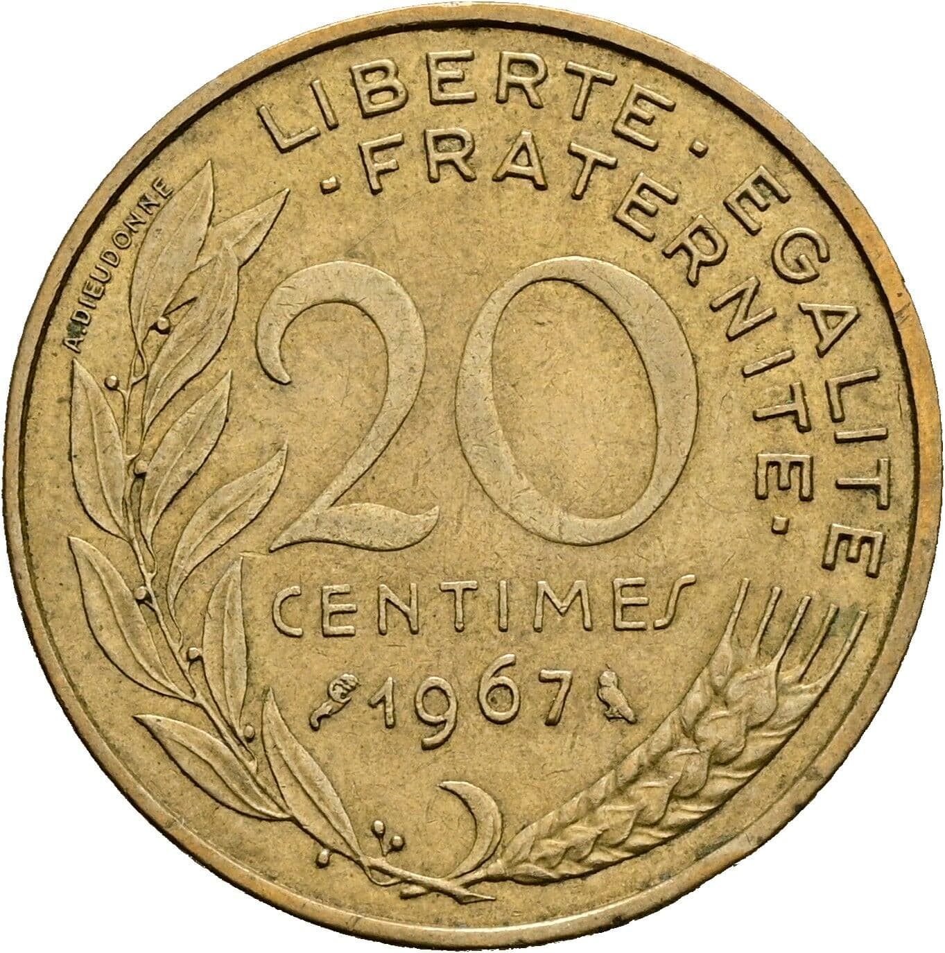 20 Centimes 1967 – Vorderseite