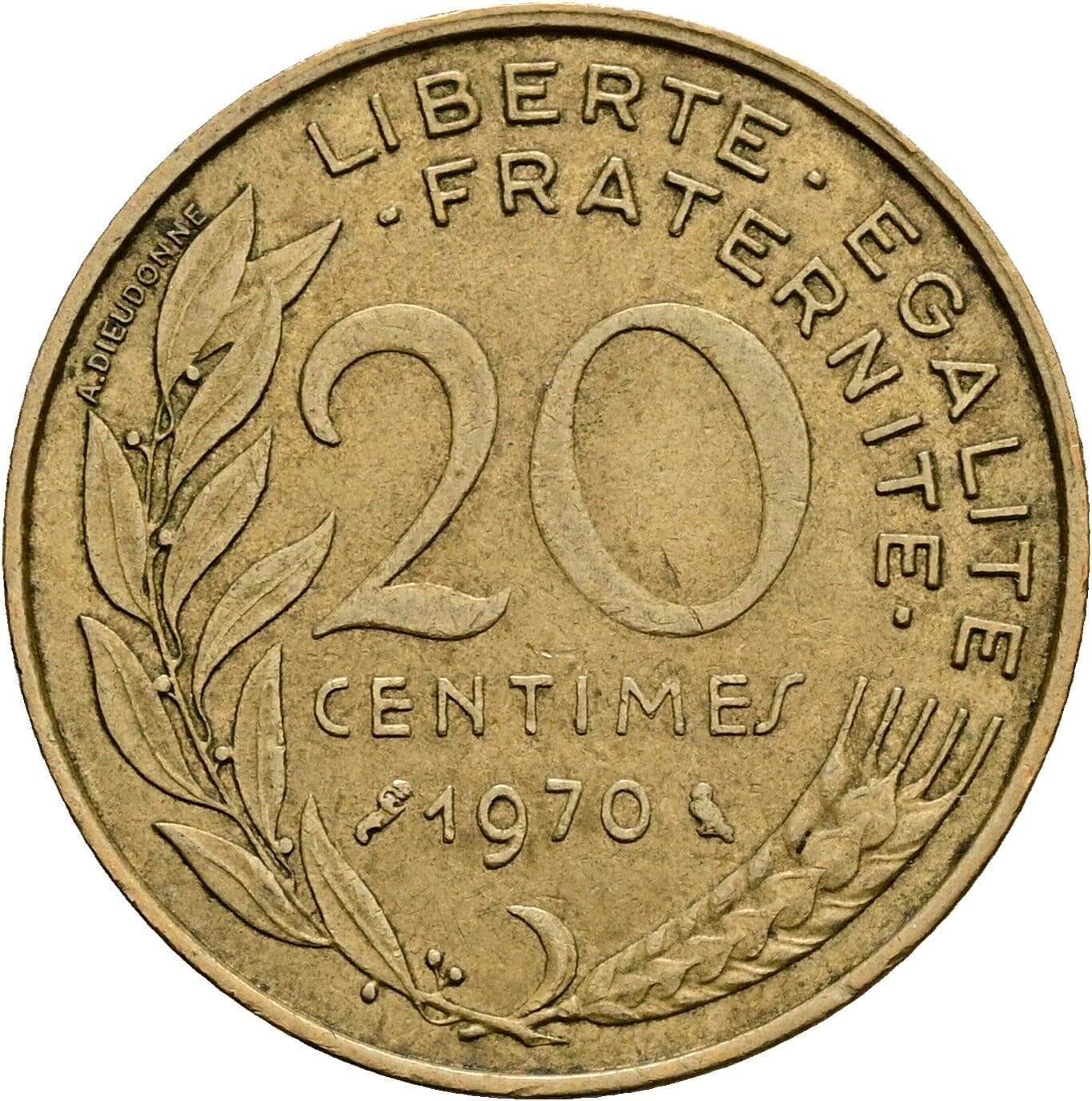20 Centimes 1970 – Rückseite