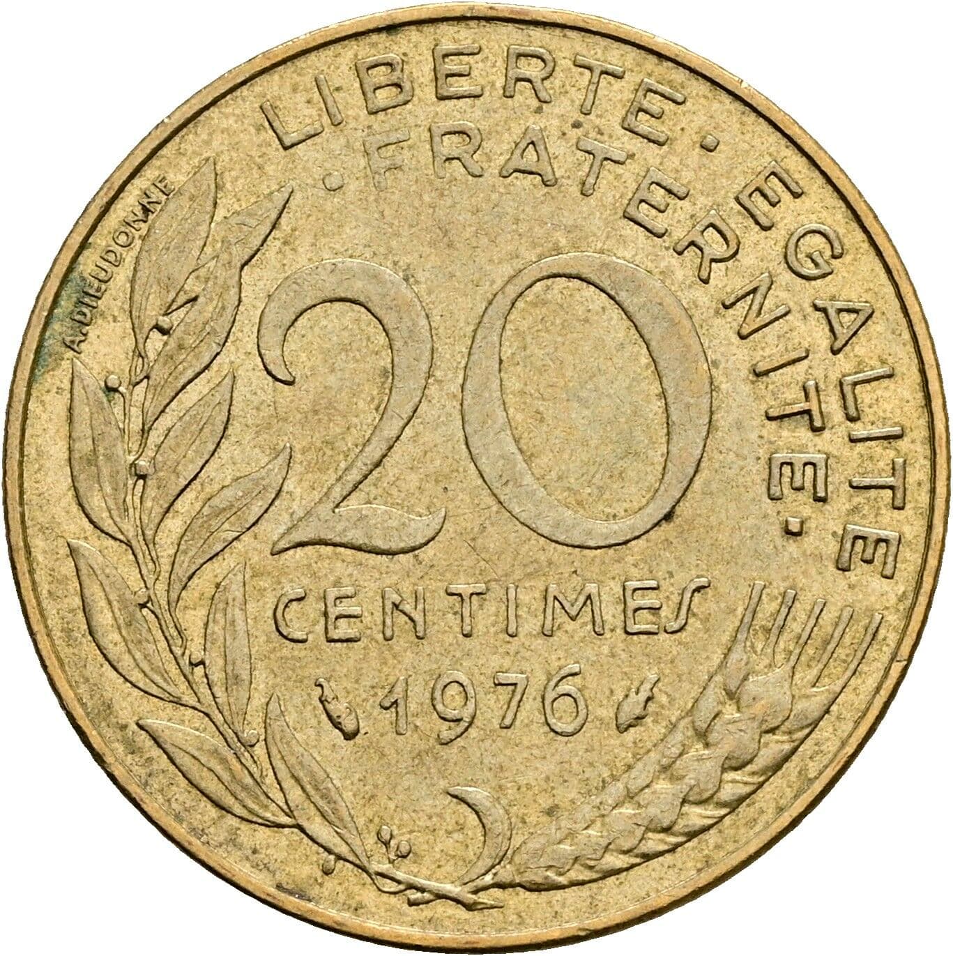 20 Centimes 1976 – Vorderseite