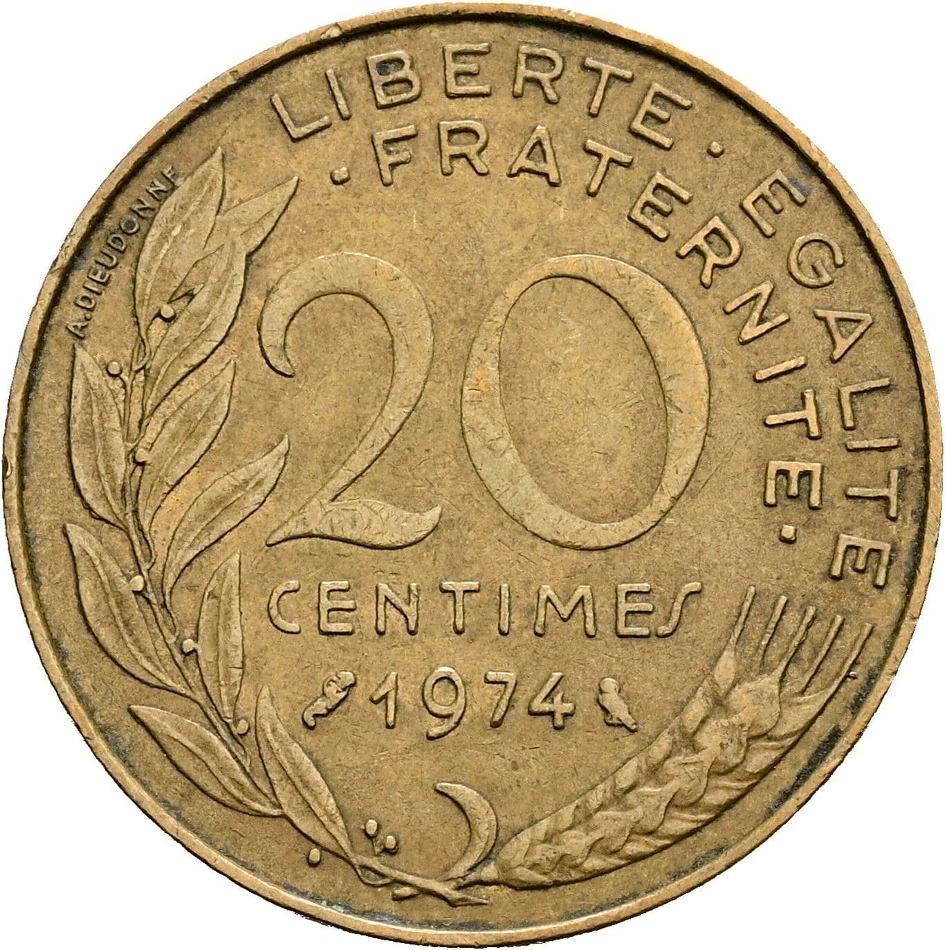 20 Centimes 1974 – Vorderseite