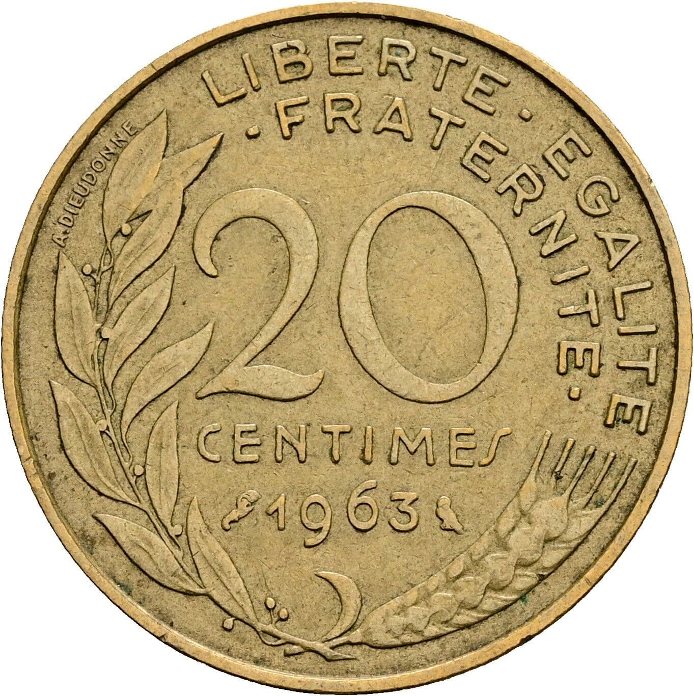 20 Centimes 1963 – Rückseite