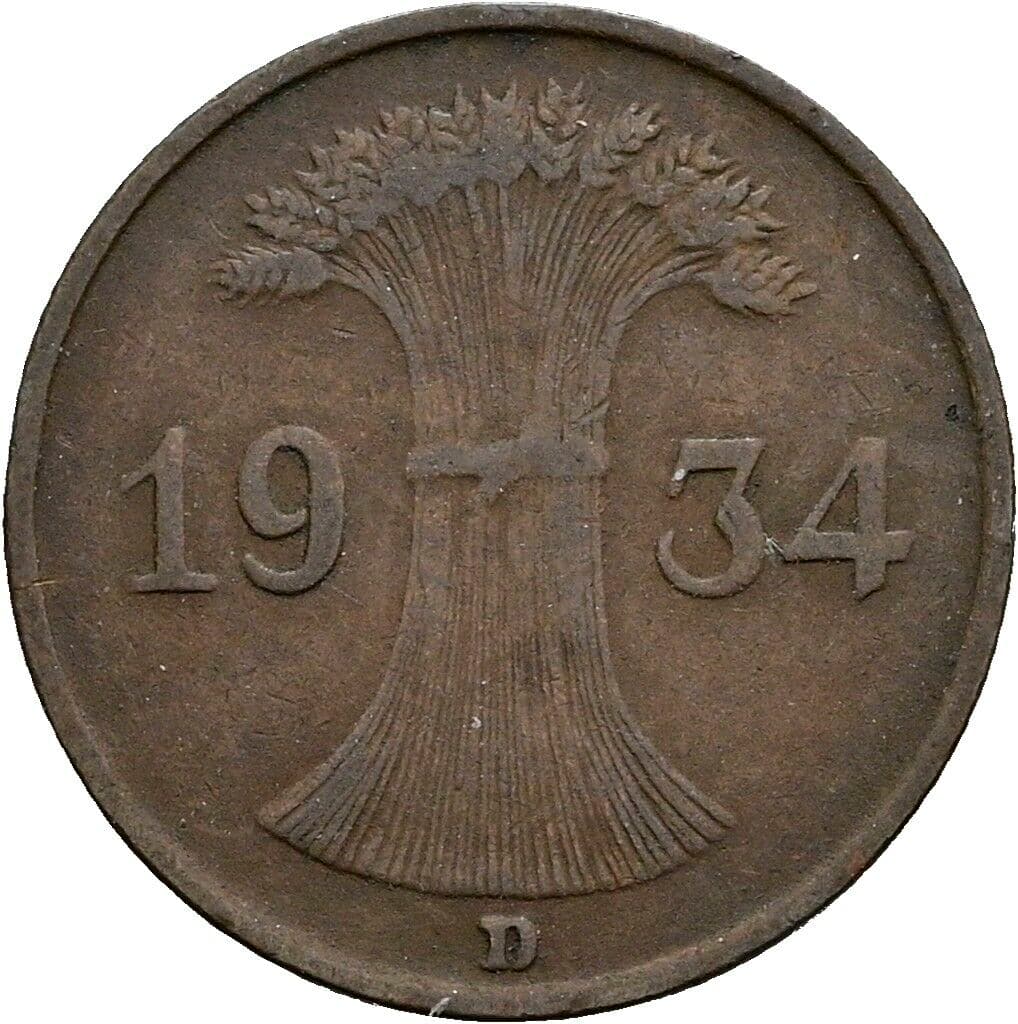 1 Reichspfennig 1934 D – Rückseite