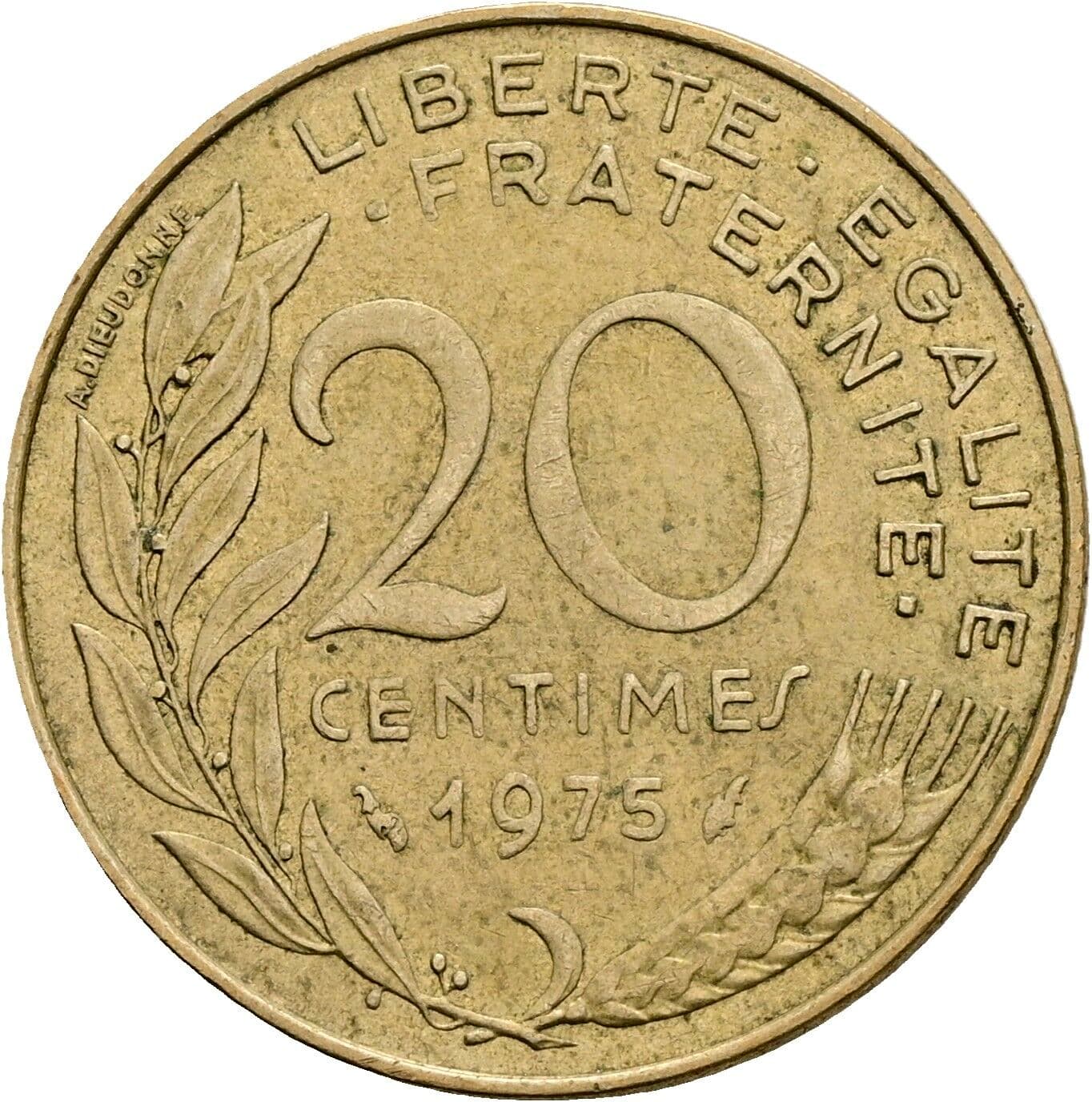 20 Centimes 1975 – Rückseite