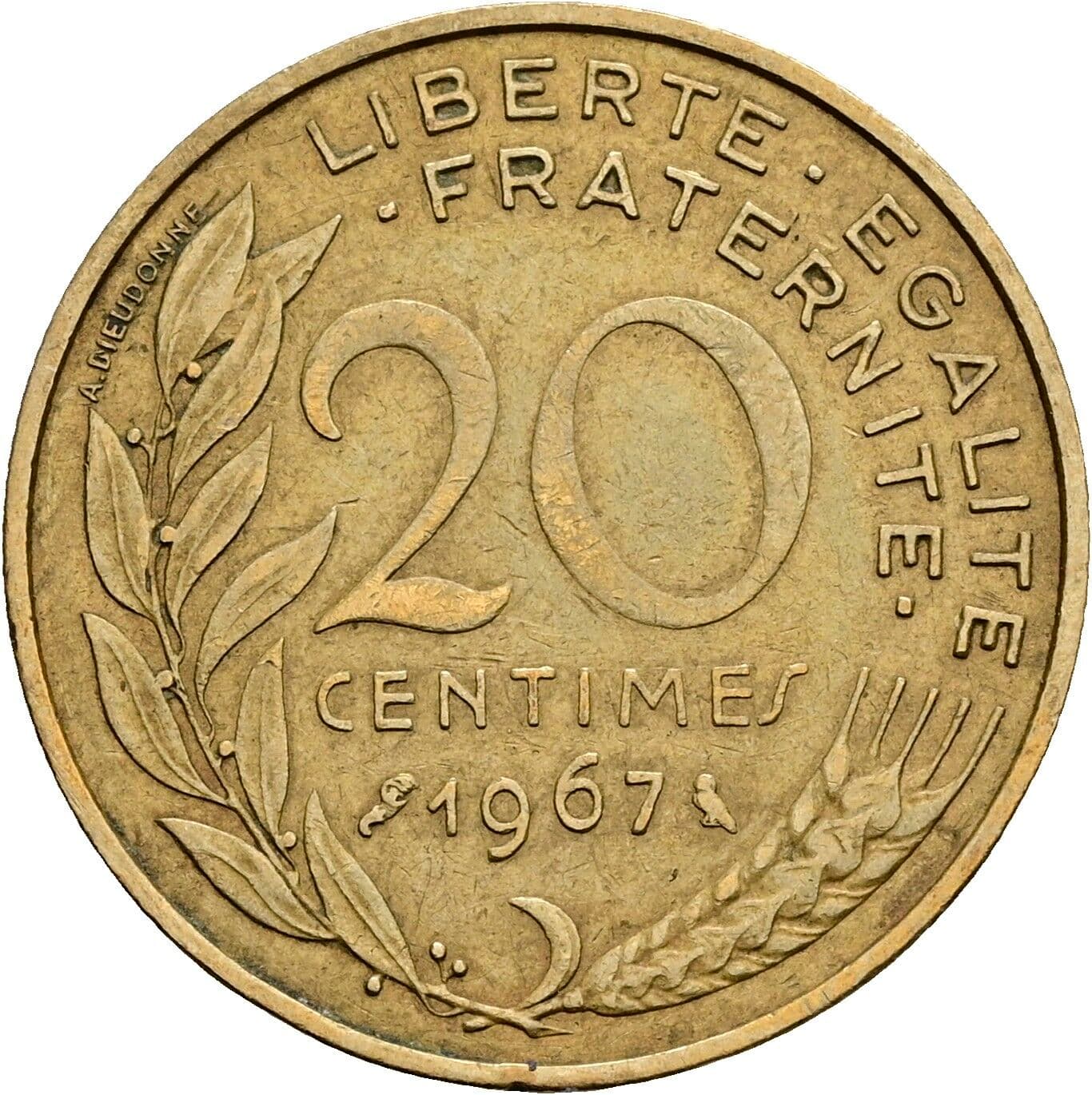 20 Centimes 1967 – Rückseite