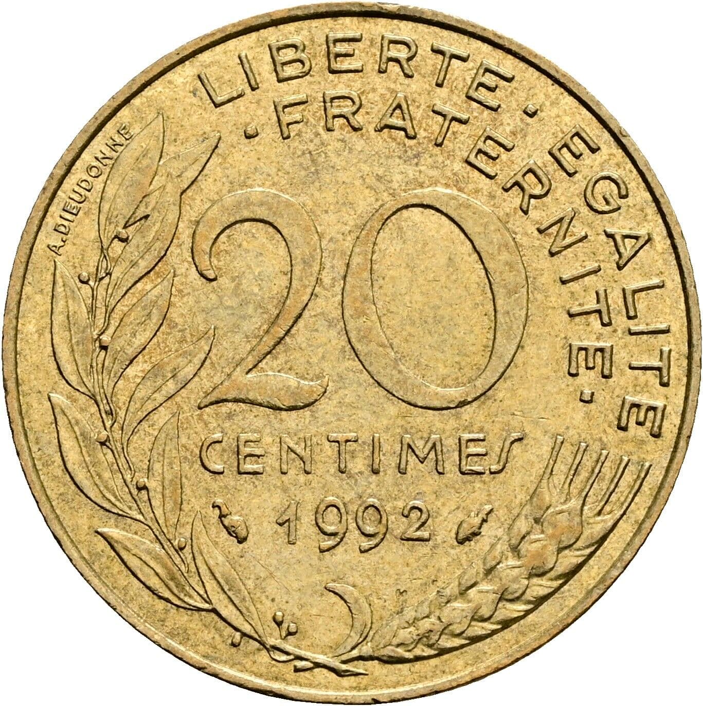 20 Centimes 1992 – Rückseite