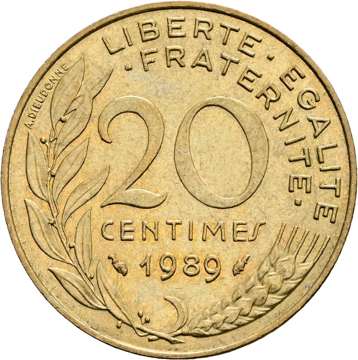 20 Centimes 1989 – Rückseite