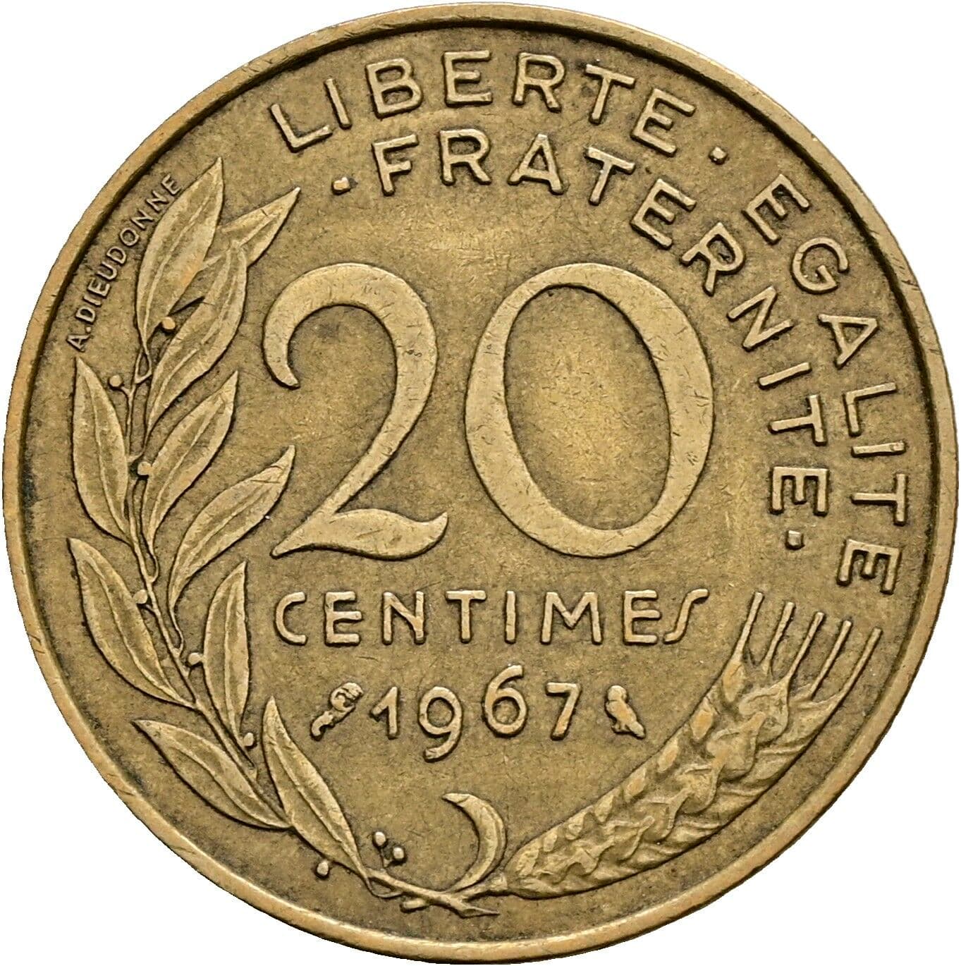 20 Centimes 1967 – Rückseite