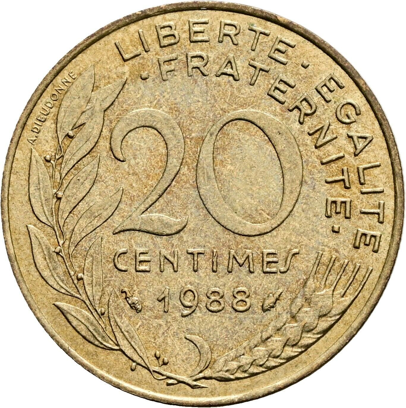 20 Centimes 1988 – Rückseite