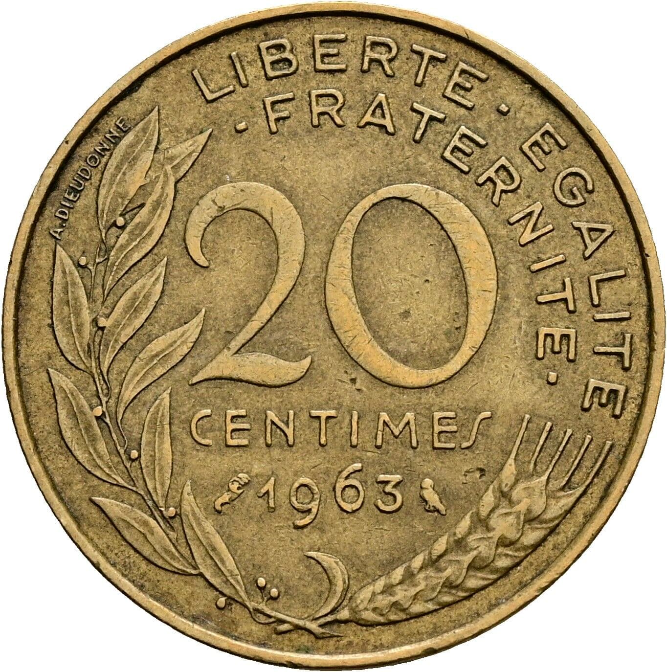 20 Centimes 1963 – Rückseite