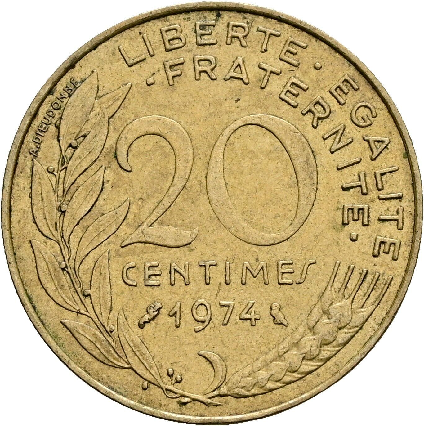 20 Centimes 1974 – Rückseite