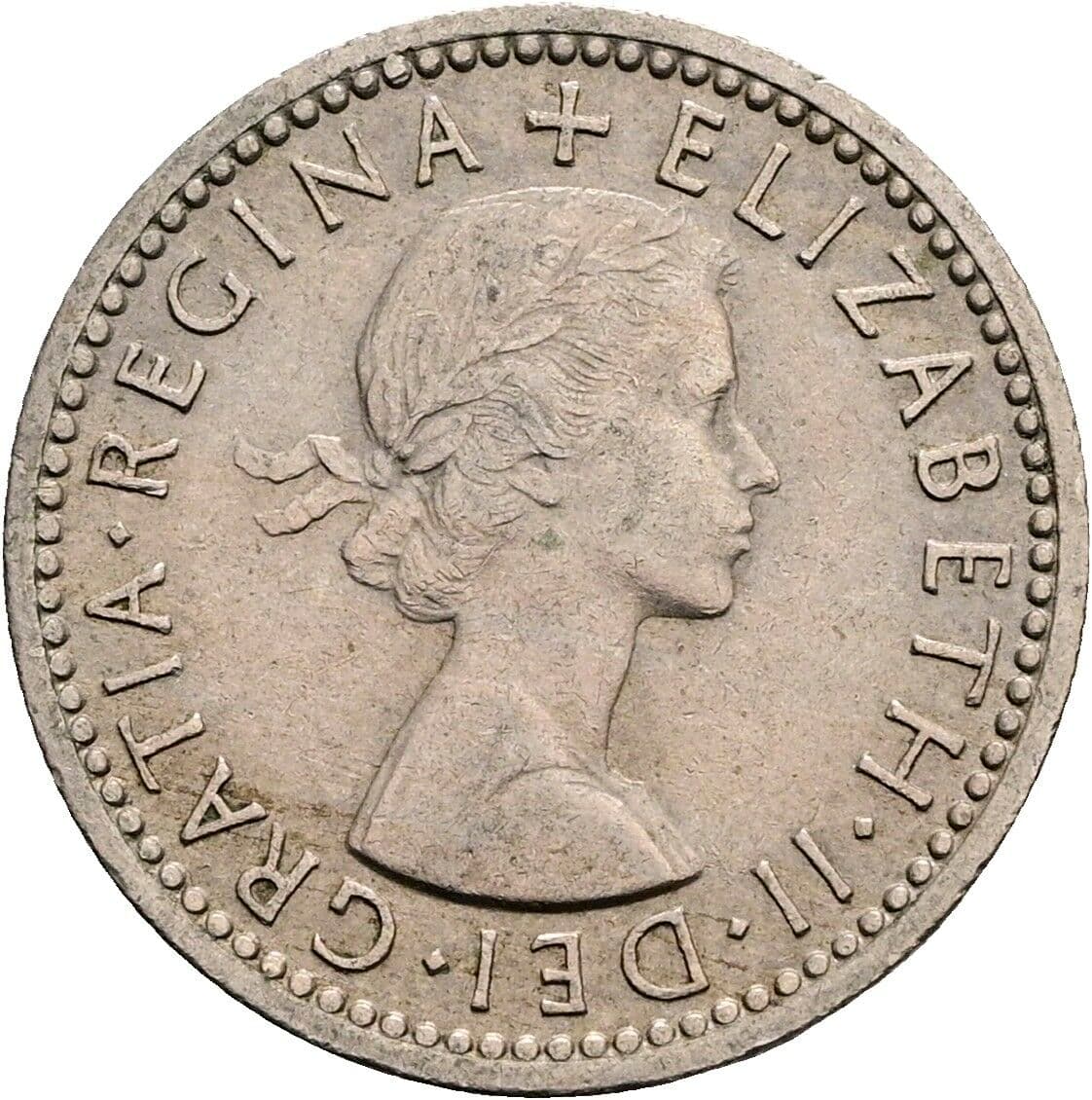 6 Pence Elisabeth II. 1952-2022 1954 – Vorderseite