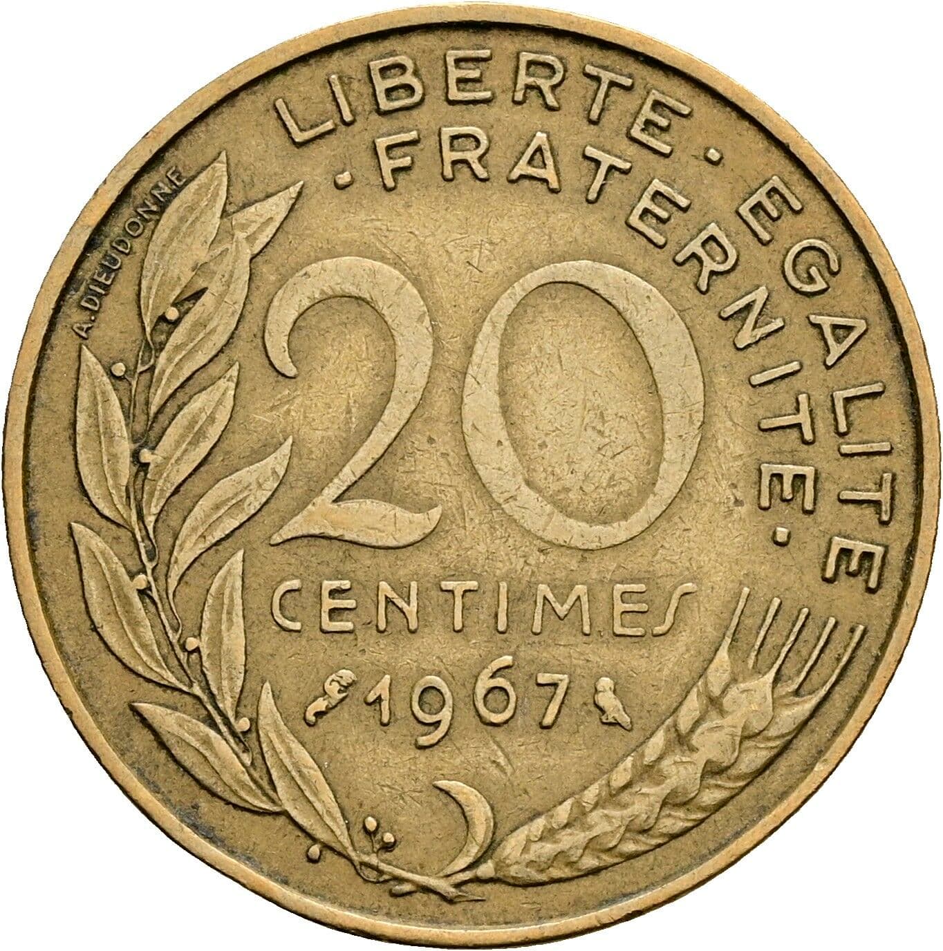 20 Centimes 1967 – Rückseite
