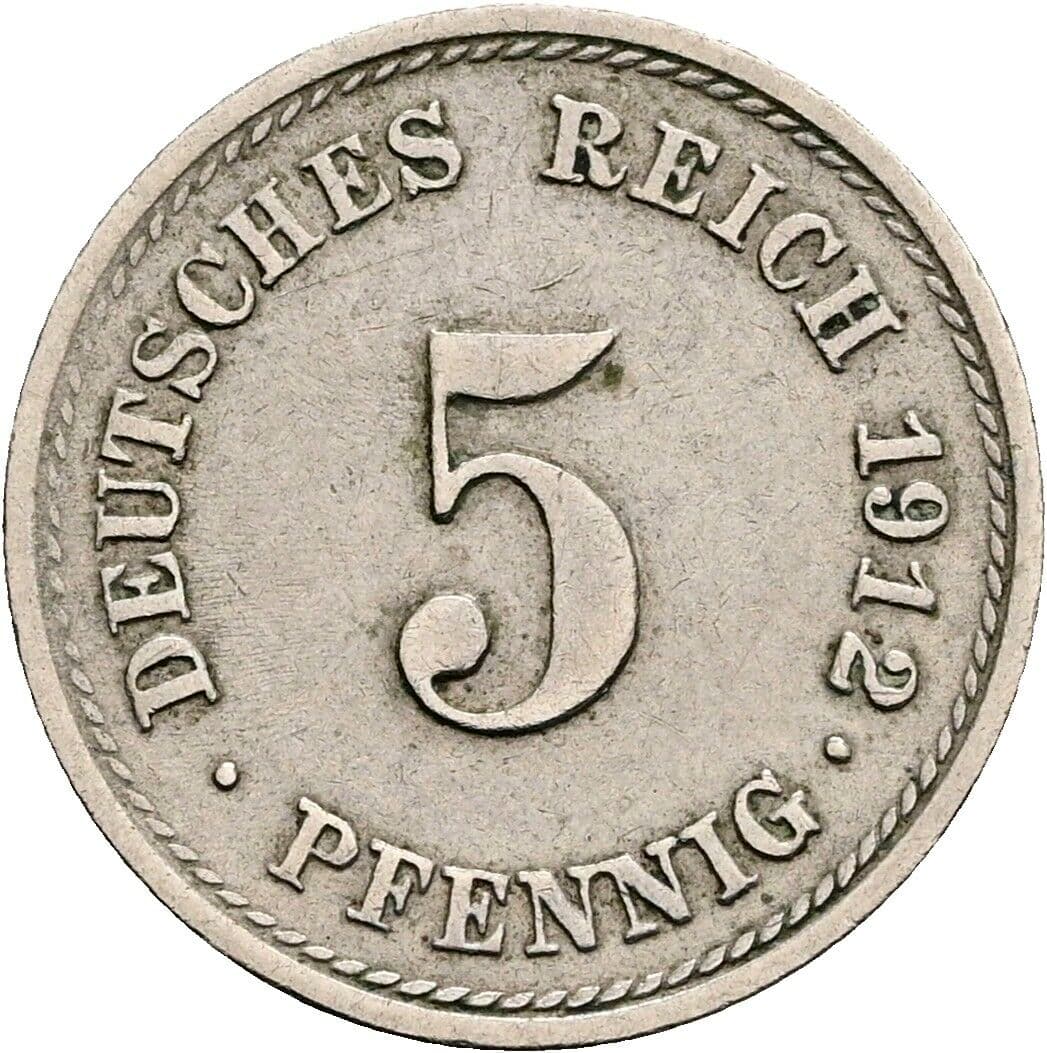 5 Pfennig 1912 F – Vorderseite