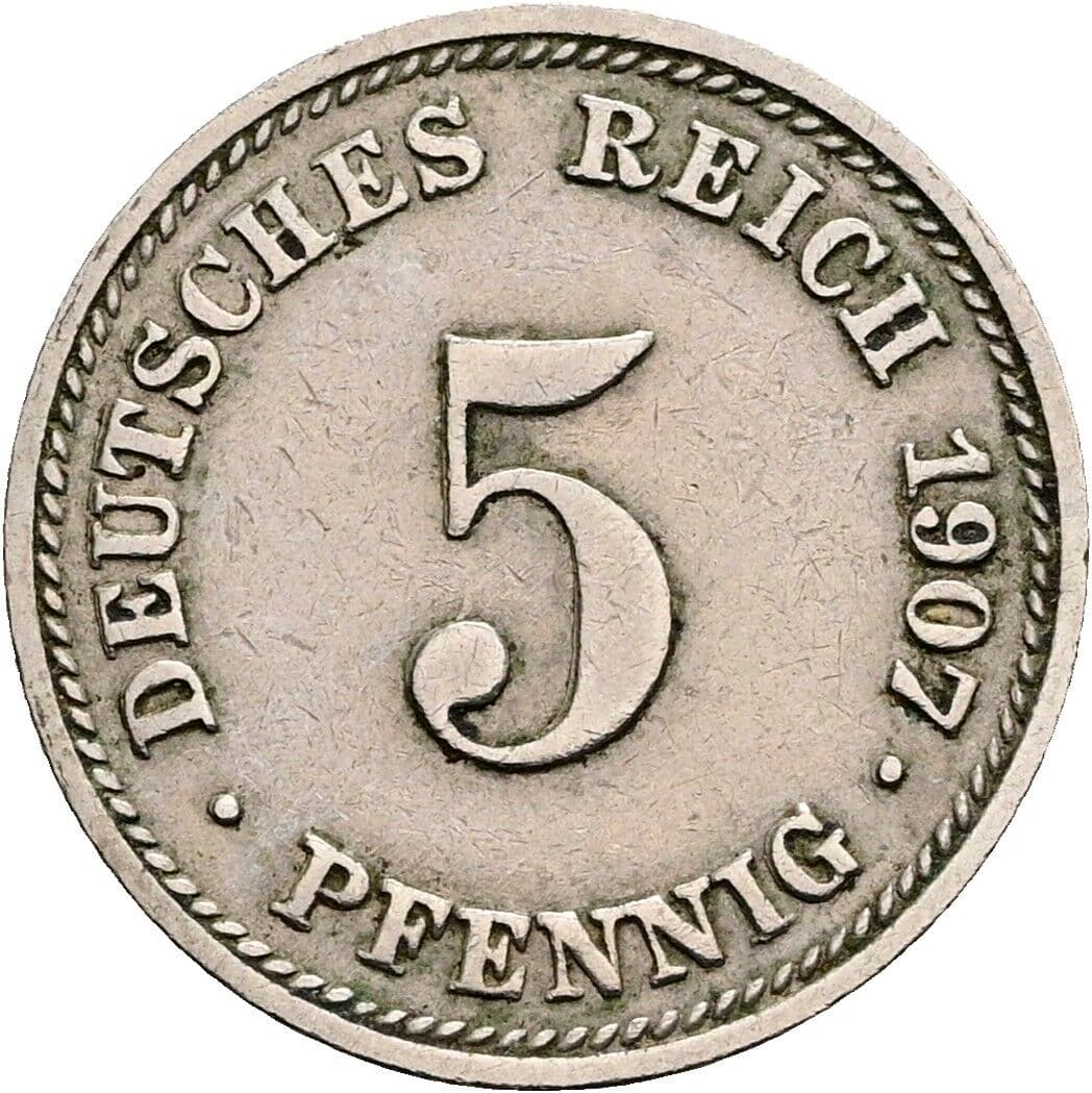 5 Pfennig 1907 D – Vorderseite