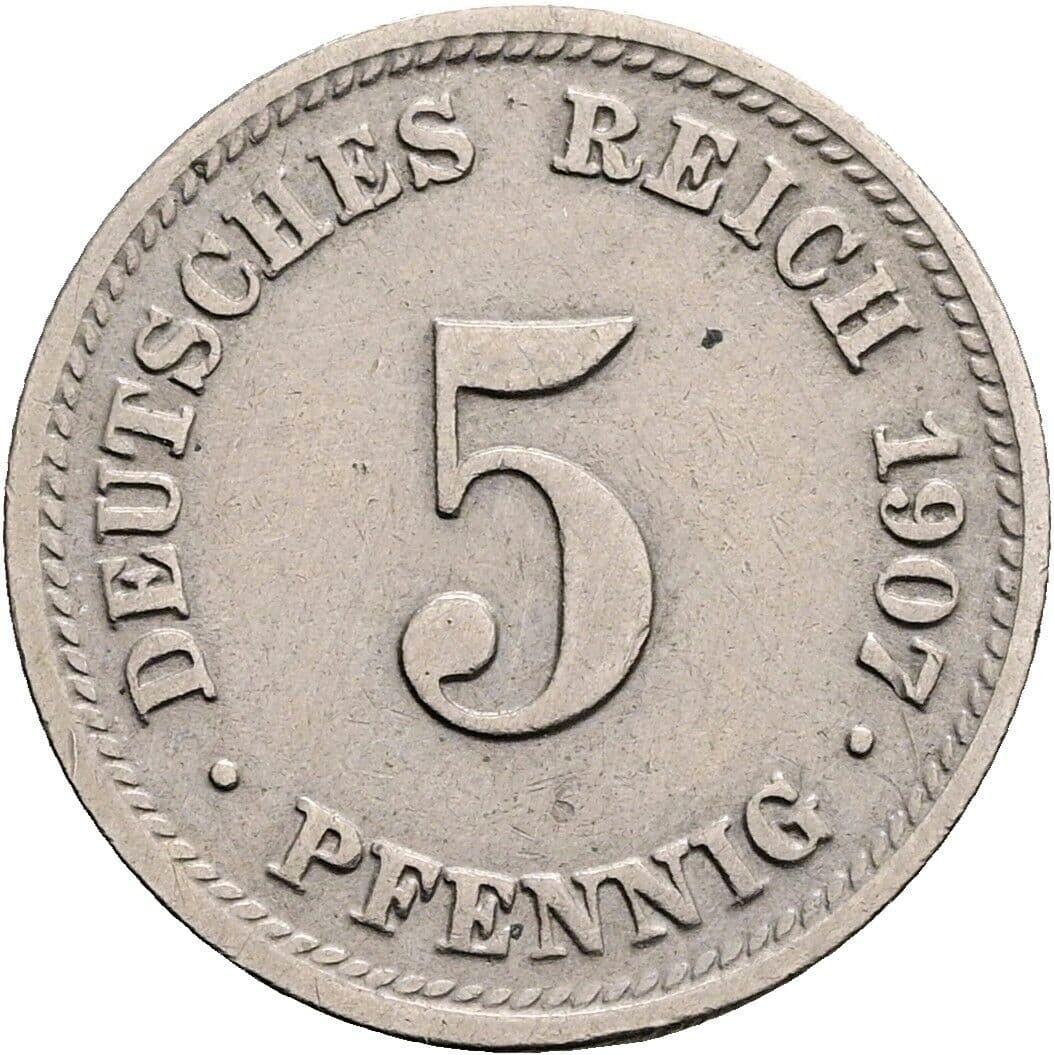 5 Pfennig 1907 D – Vorderseite