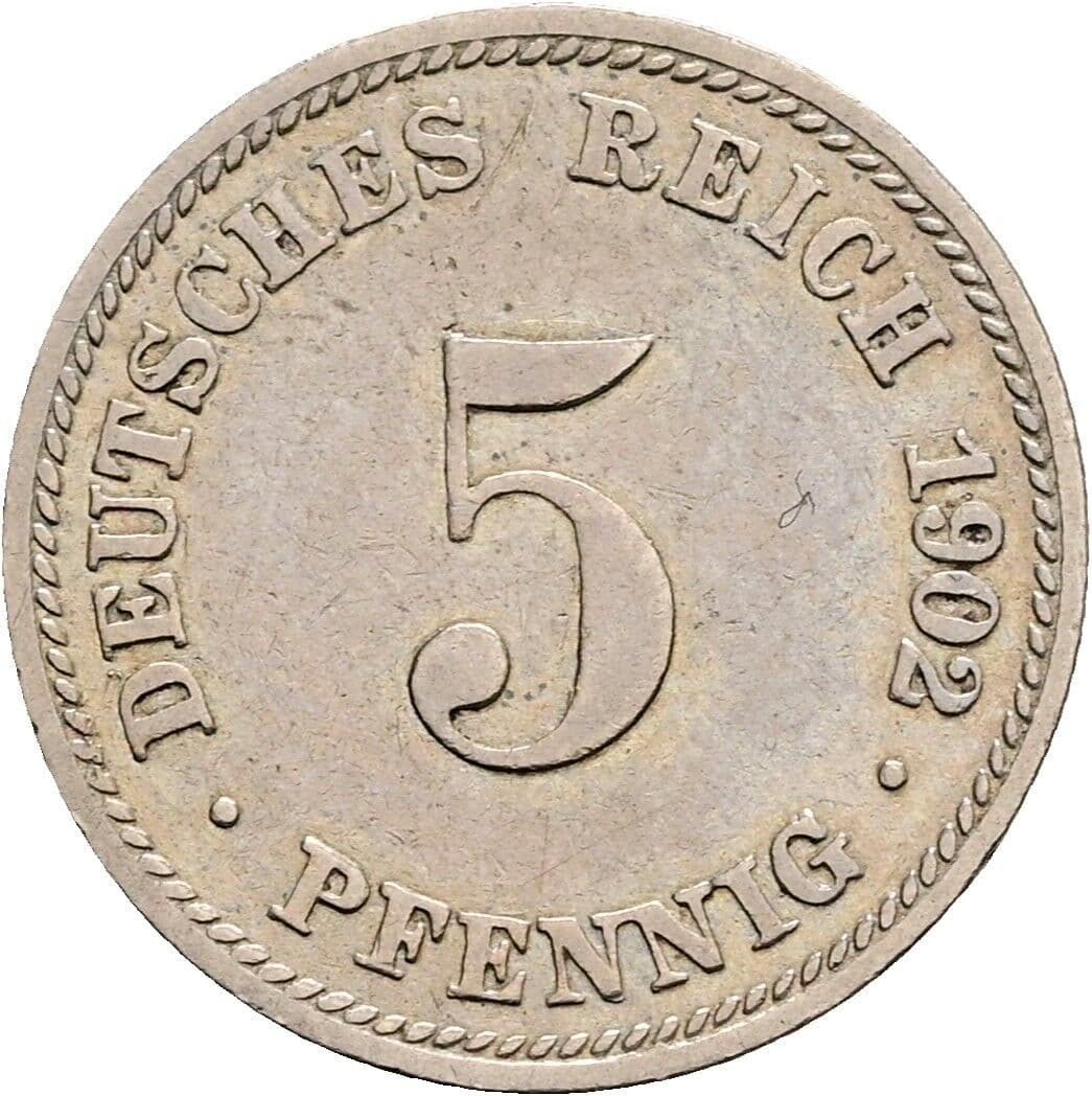 5 Pfennig 1902 D – Vorderseite