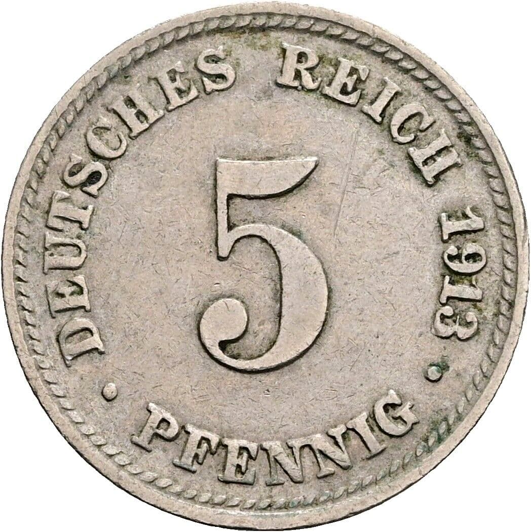 5 Pfennig 1913 D – Vorderseite