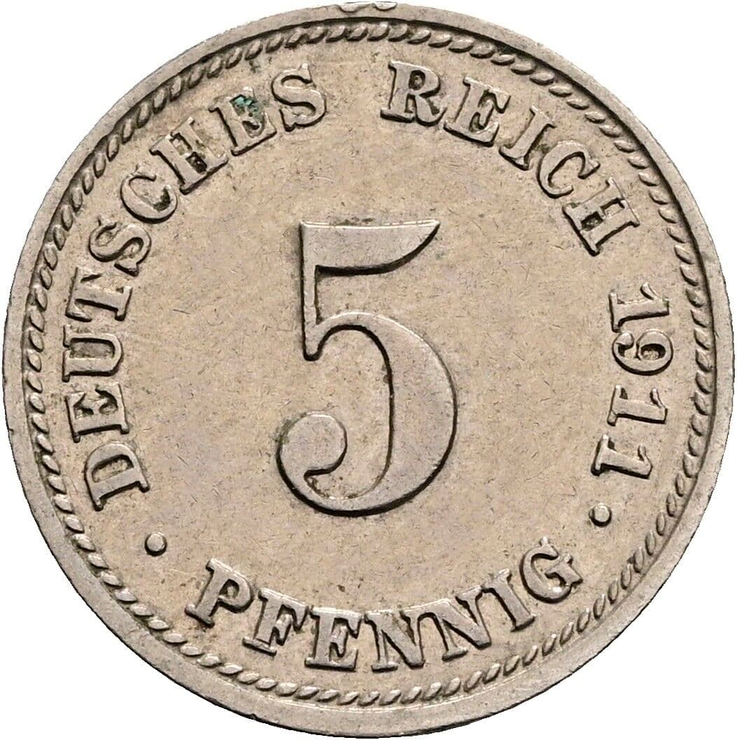 5 Pfennig 1911 D – Vorderseite
