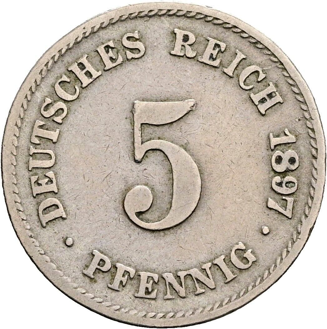 5 Pfennig 1897 G – Vorderseite