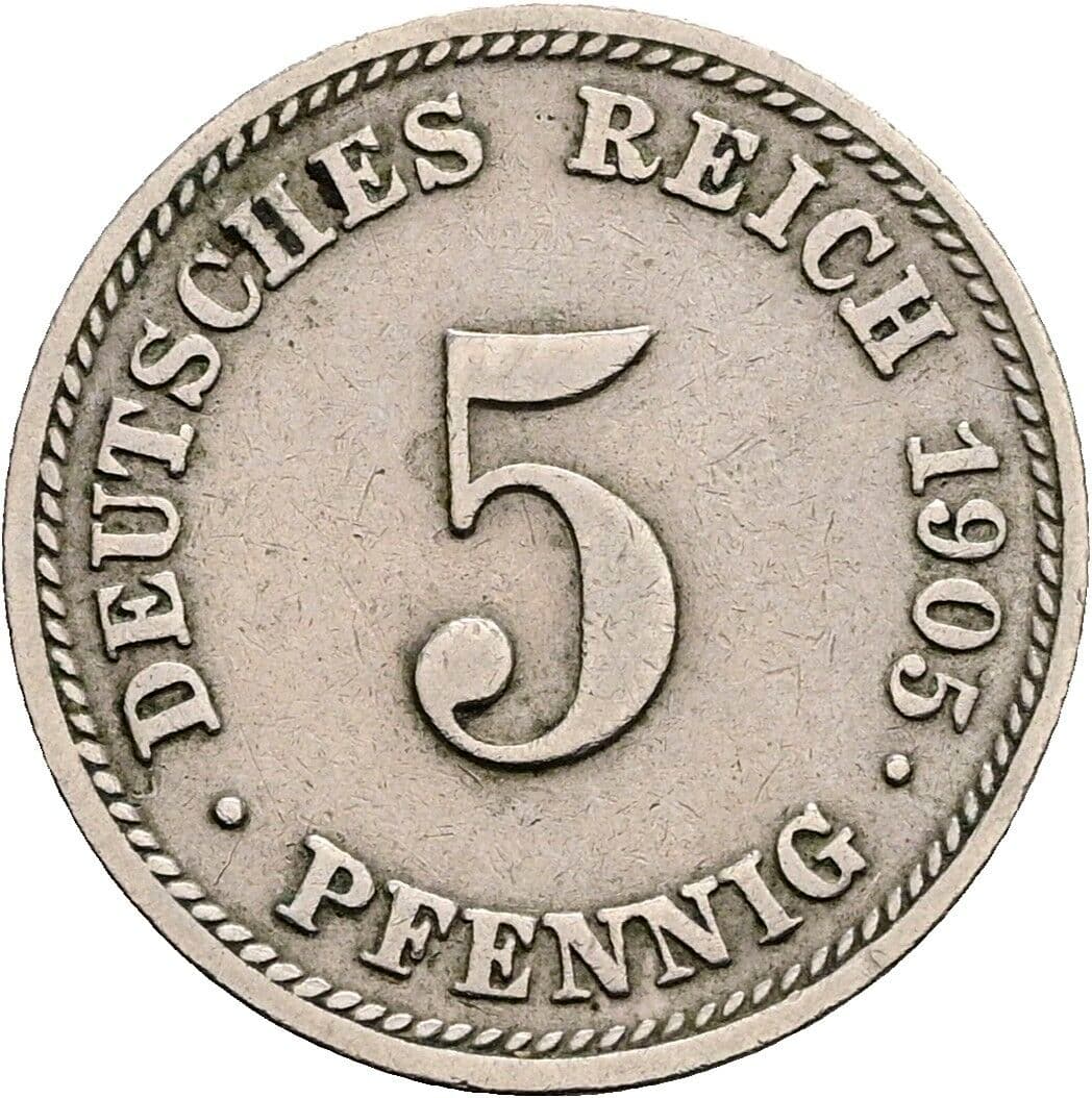 5 Pfennig 1905 D – Vorderseite