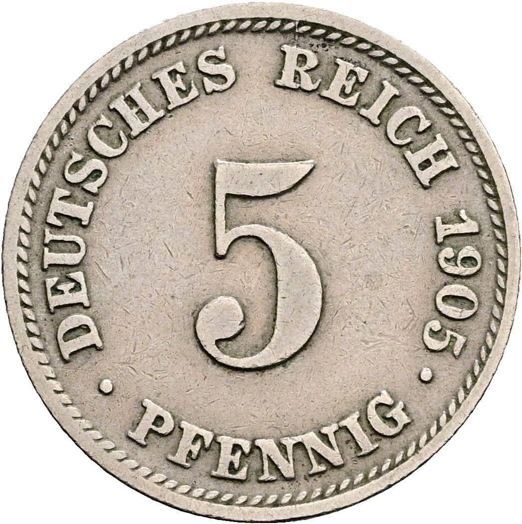 5 Pfennig 1905 D – Vorderseite