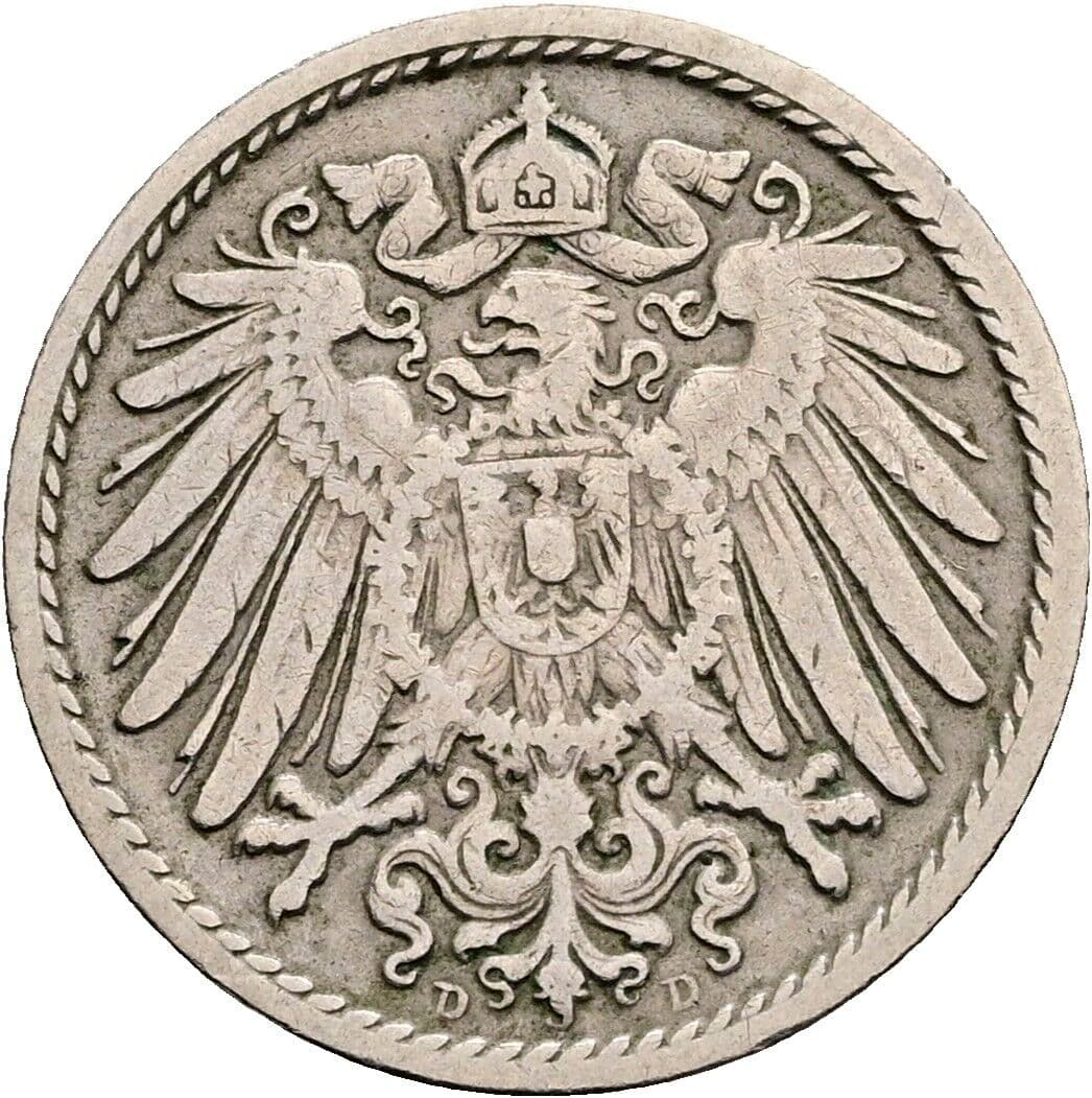 5 Pfennig 1905 D – Rückseite