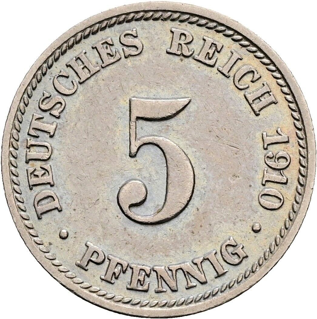 5 Pfennig 1910 D – Vorderseite