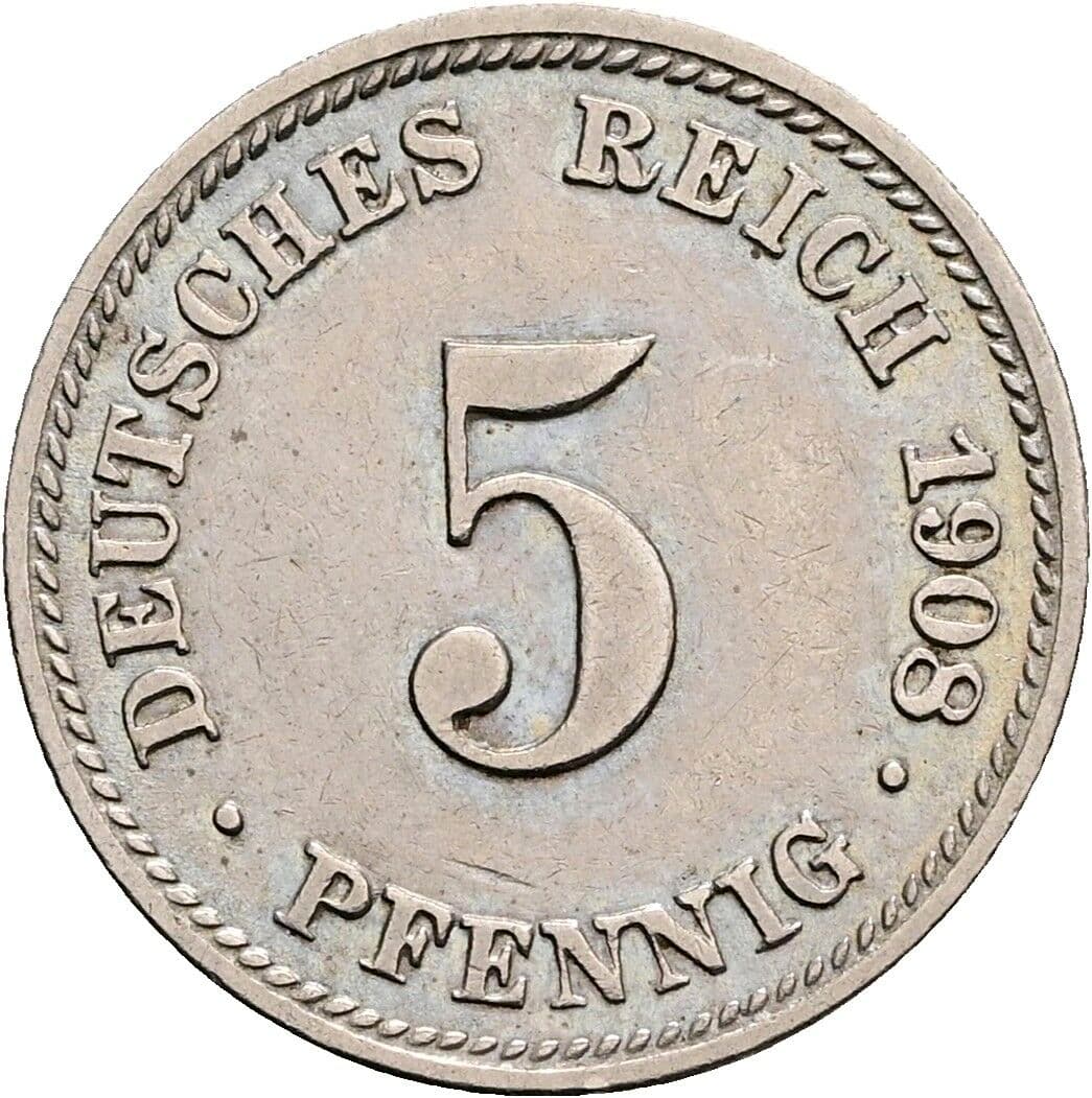 5 Pfennig 1908 D – Vorderseite