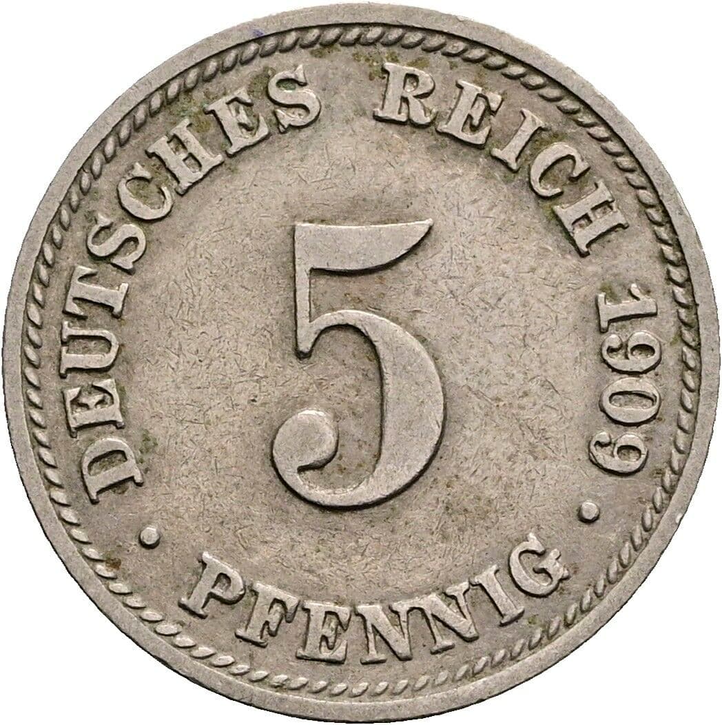 5 Pfennig 1909 D – Vorderseite