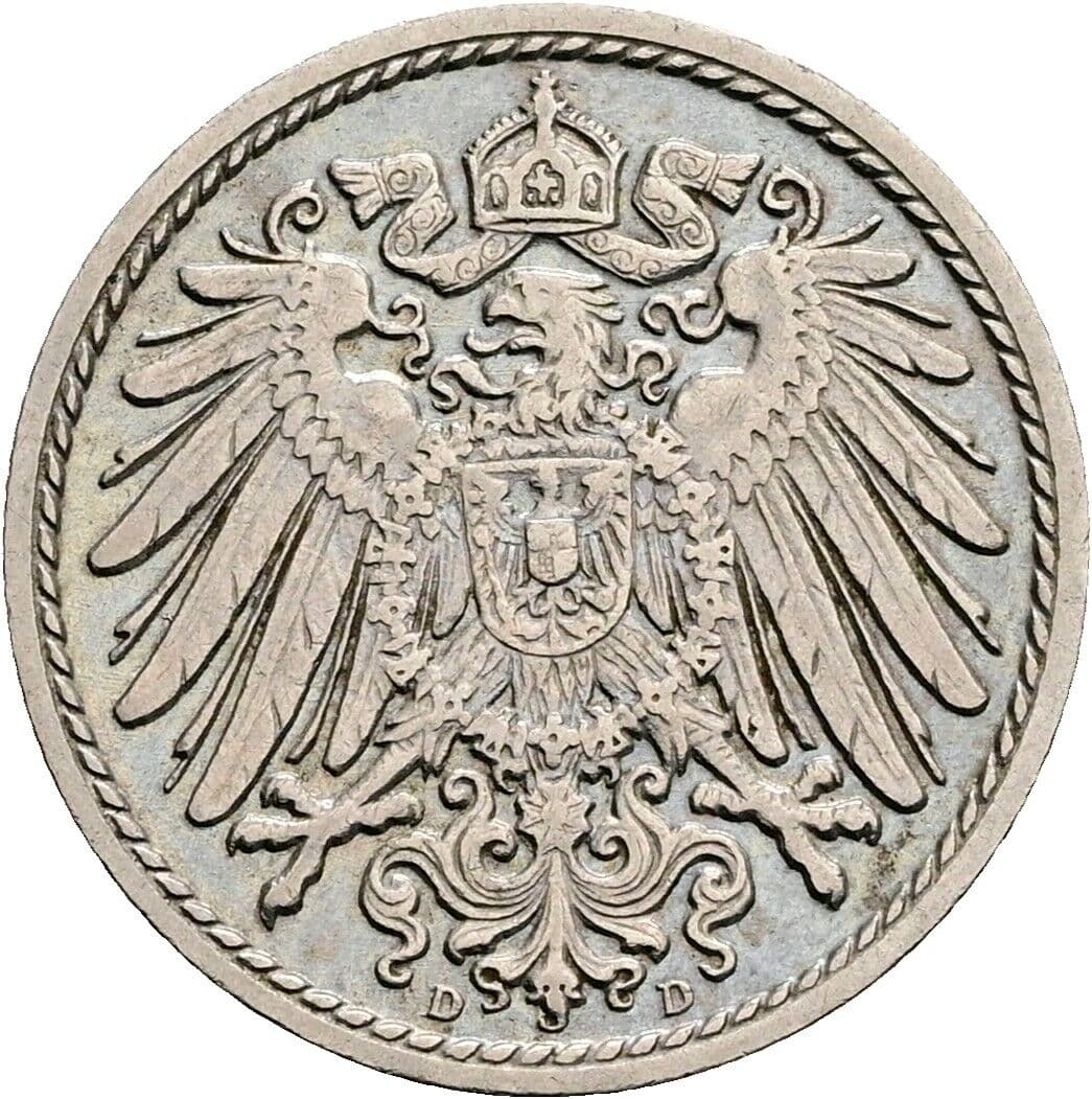 5 Pfennig 1908 D – Rückseite