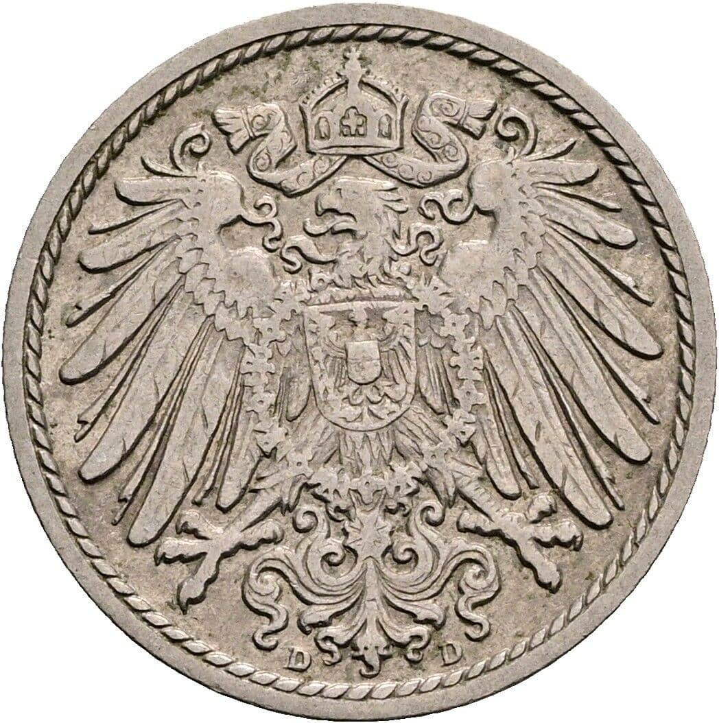 5 Pfennig 1909 D – Rückseite