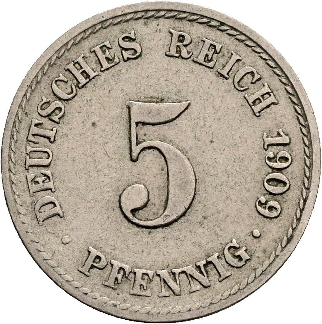 5 Pfennig 1909 F – Vorderseite