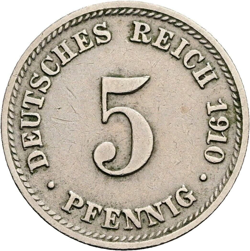 5 Pfennig 1910 D – Vorderseite