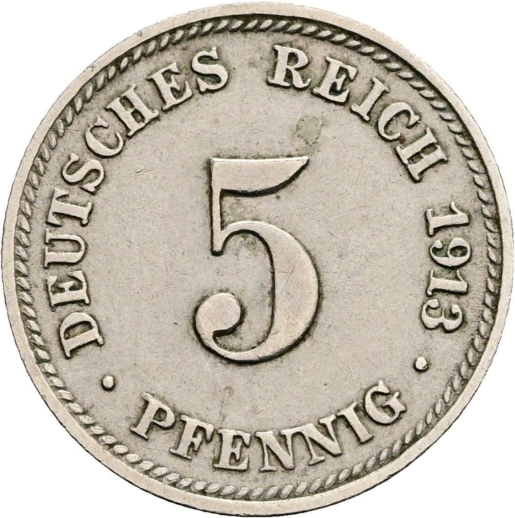 5 Pfennig 1913 D – Vorderseite