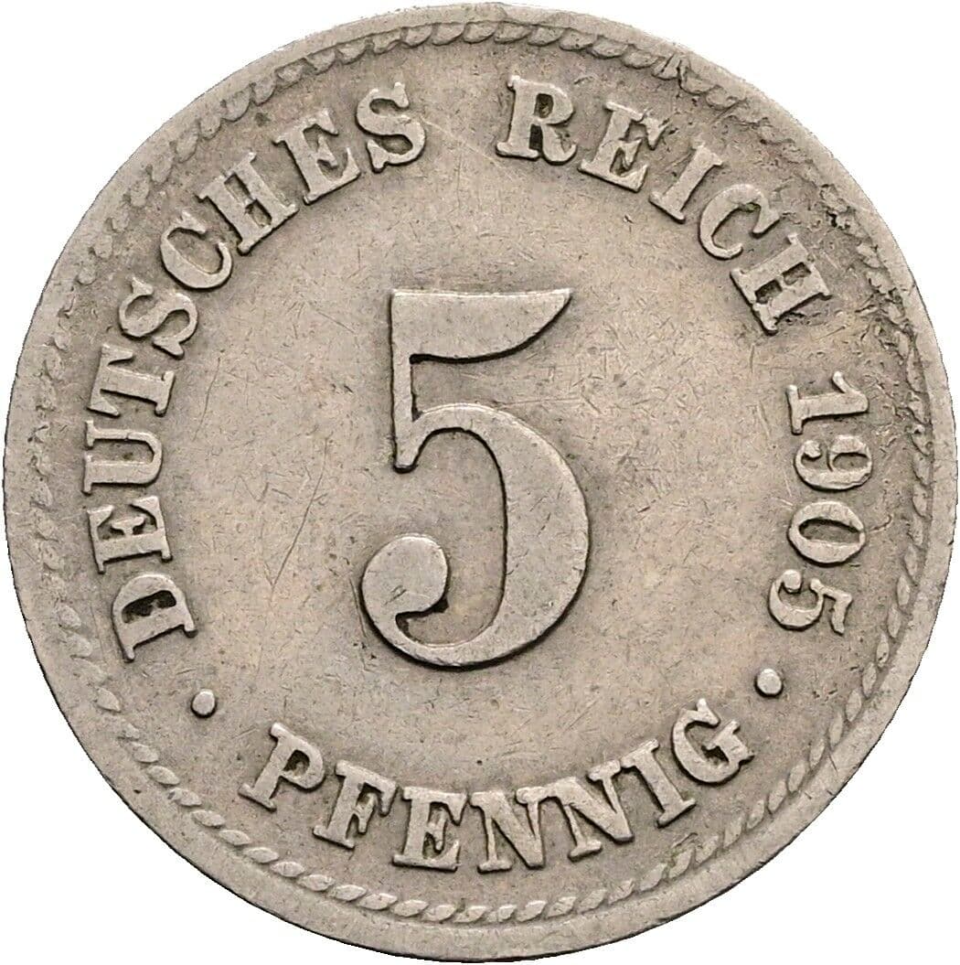 5 Pfennig 1905 F – Vorderseite