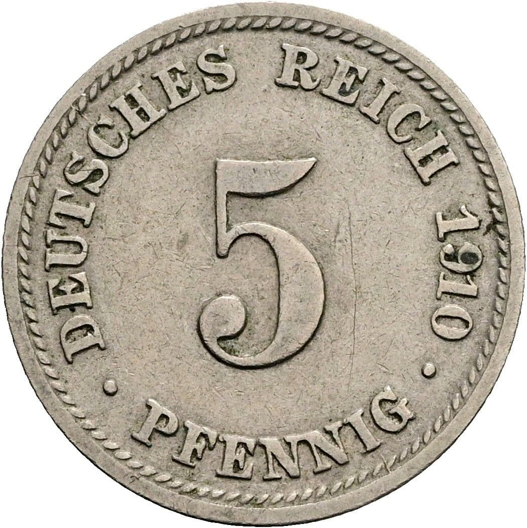 5 Pfennig 1910 D – Vorderseite