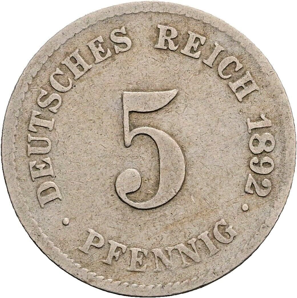 5 Pfennig 1892 G – Vorderseite