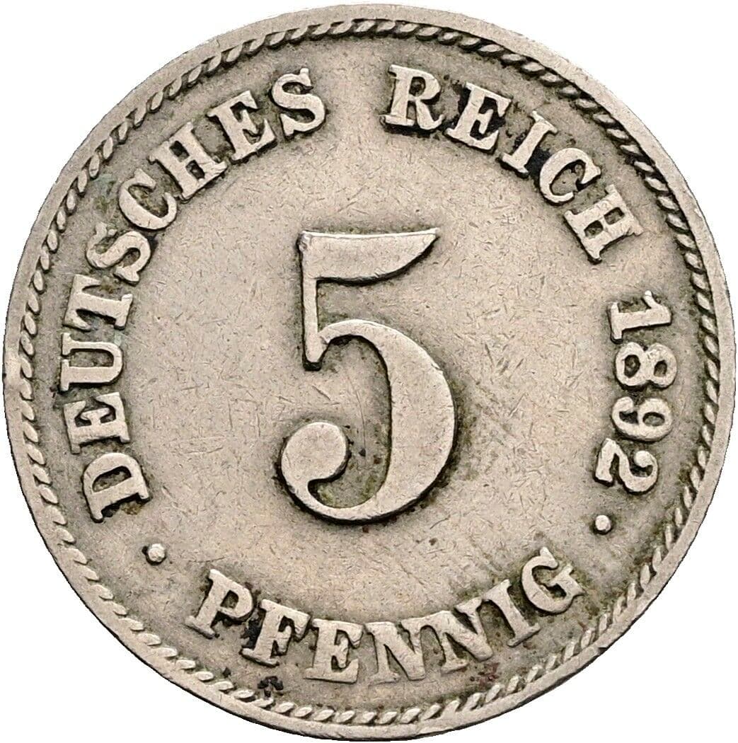 5 Pfennig 1892 F – Vorderseite
