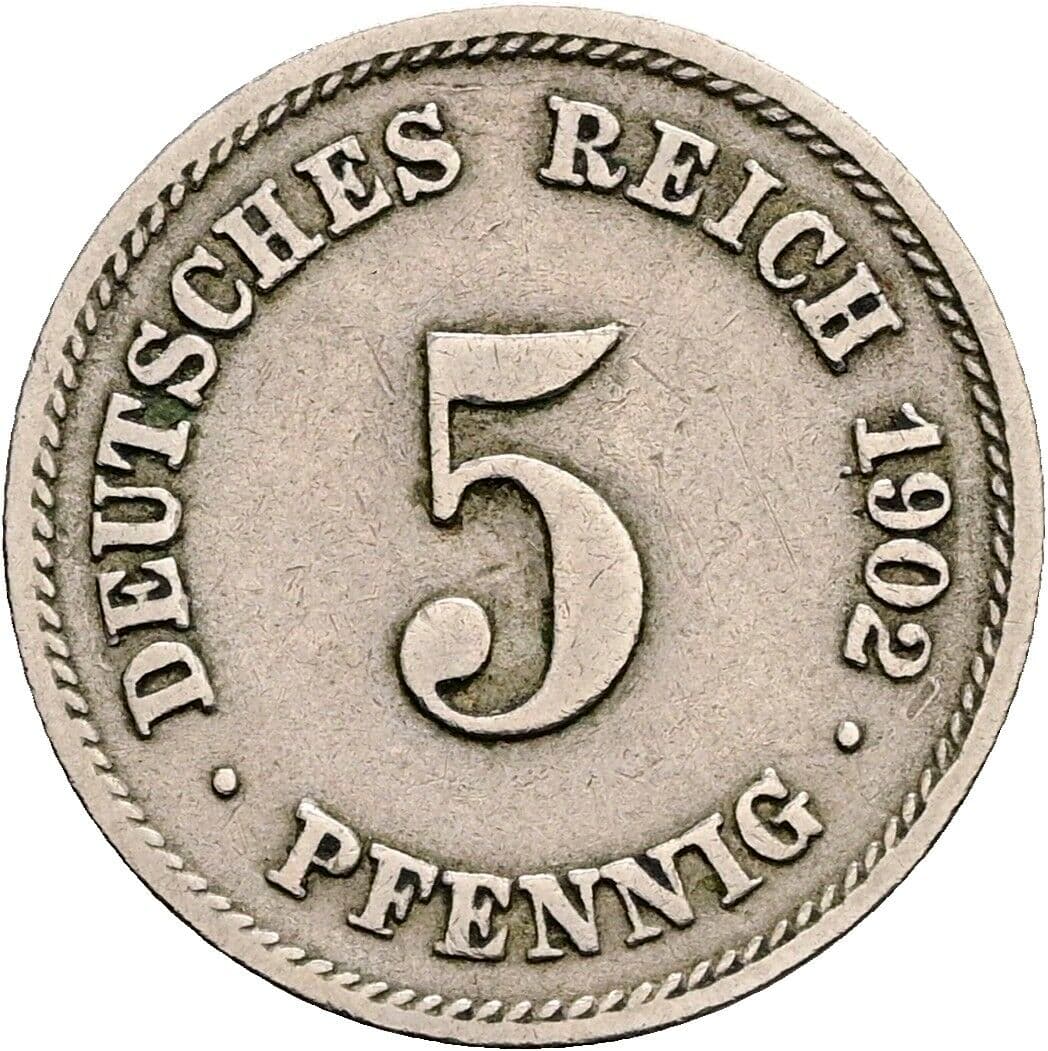 5 Pfennig 1902 F – Vorderseite
