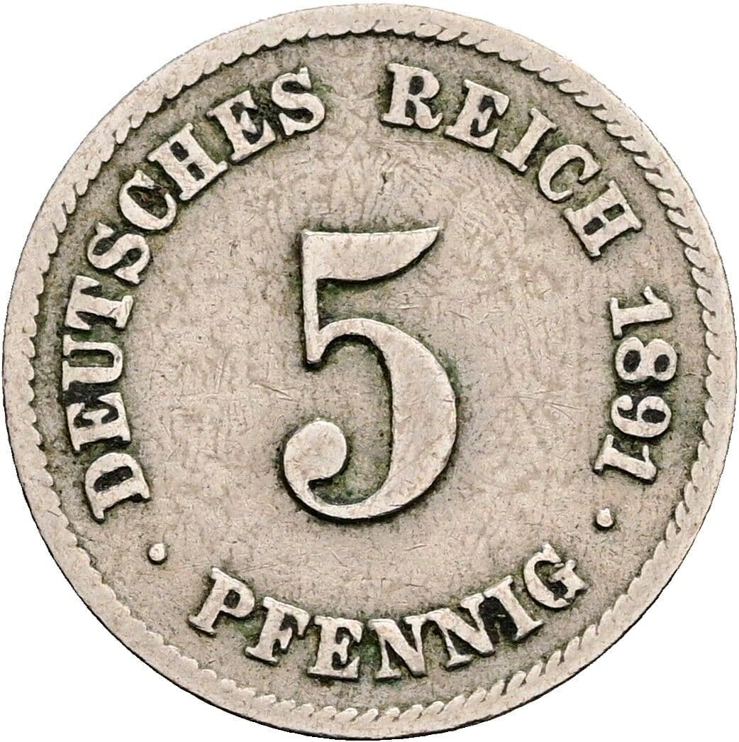 5 Pfennig 1891 F – Vorderseite