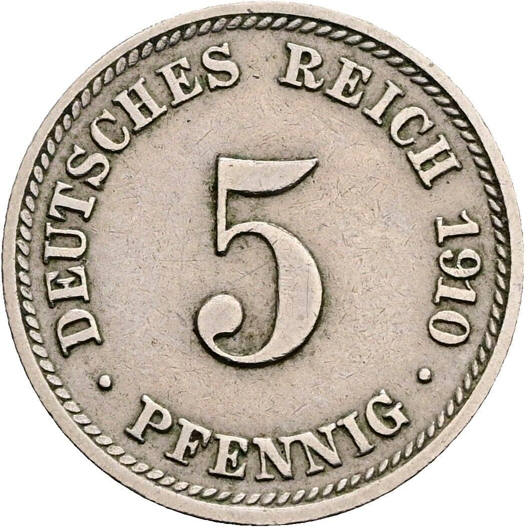 5 Pfennig 1910 D – Vorderseite