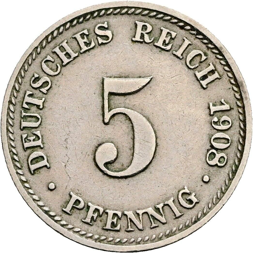 5 Pfennig 1908 D – Vorderseite