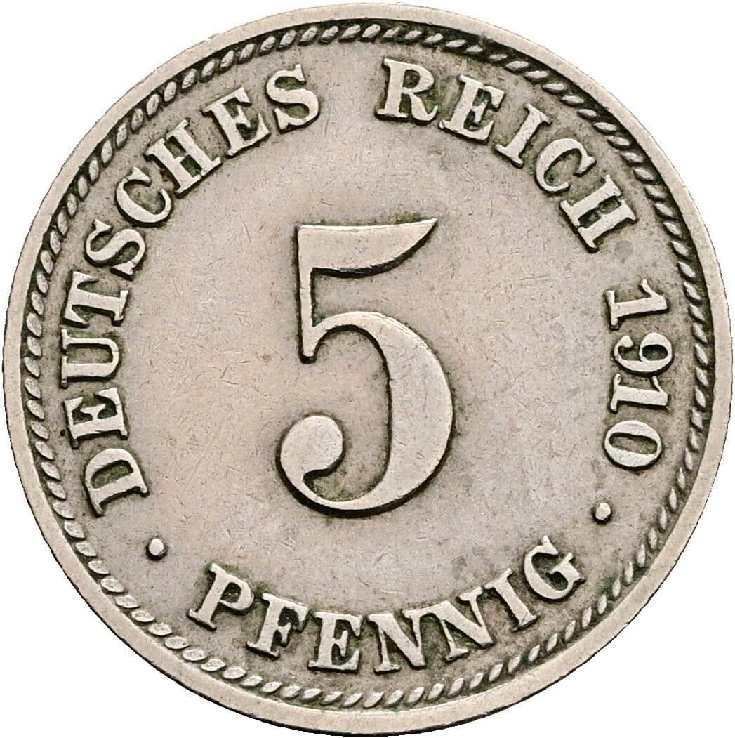 5 Pfennig 1910 D – Vorderseite