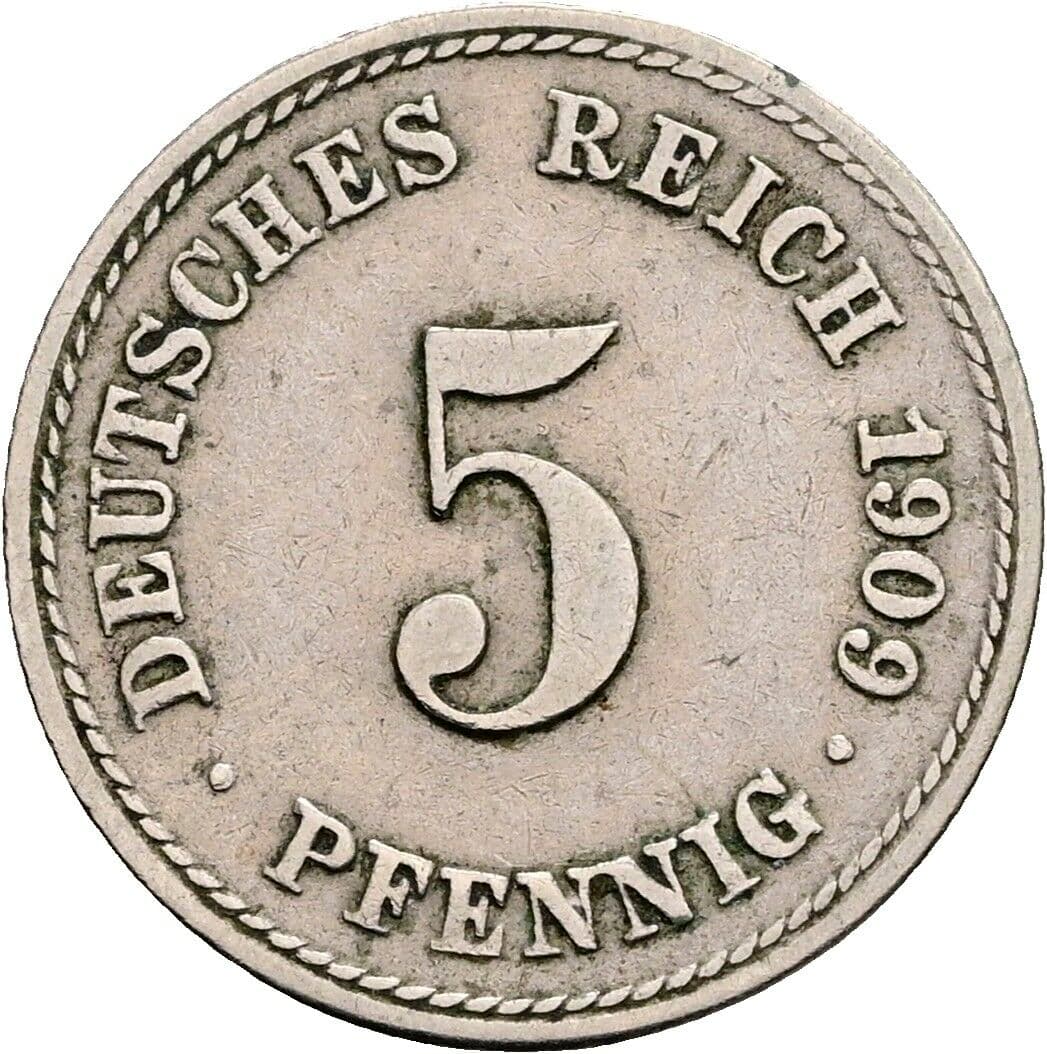 5 Pfennig 1909 F – Vorderseite
