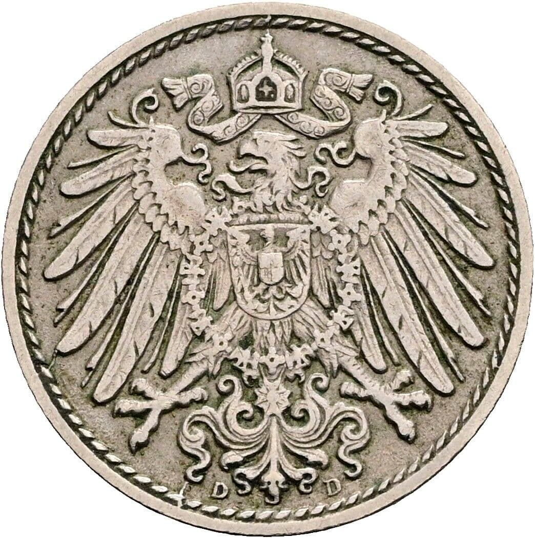 5 Pfennig 1908 D – Rückseite