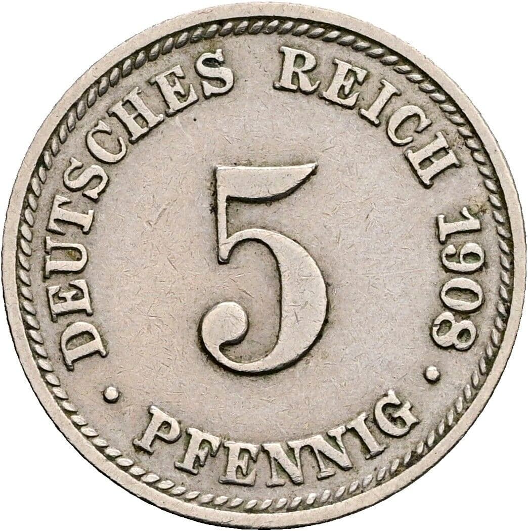 5 Pfennig 1908 D – Vorderseite
