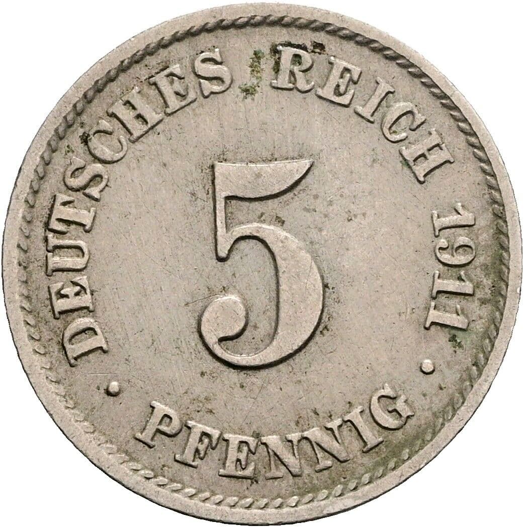 5 Pfennig 1911 E – Vorderseite