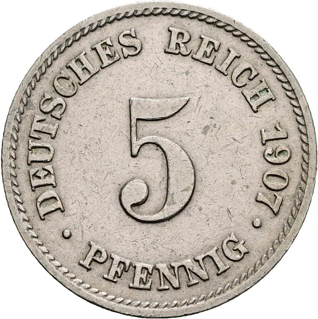 5 Pfennig 1907 J – Vorderseite