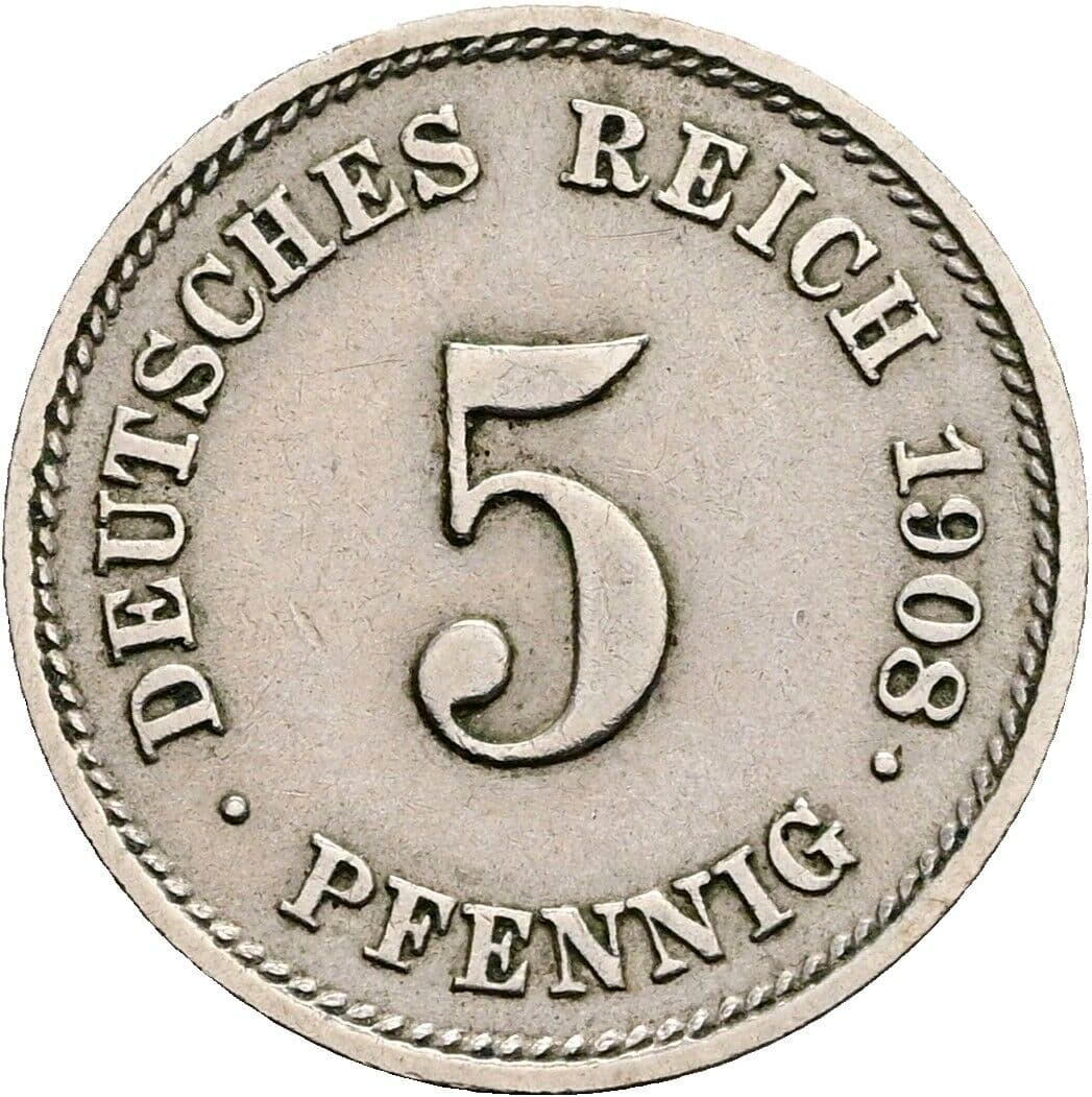 5 Pfennig 1908 E – Vorderseite