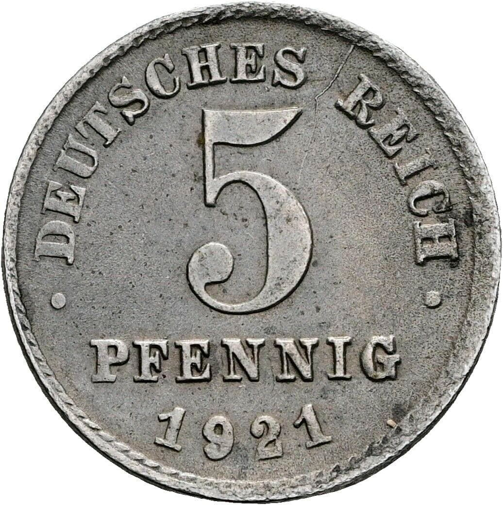 5 Pfennig 1921 J – Vorderseite